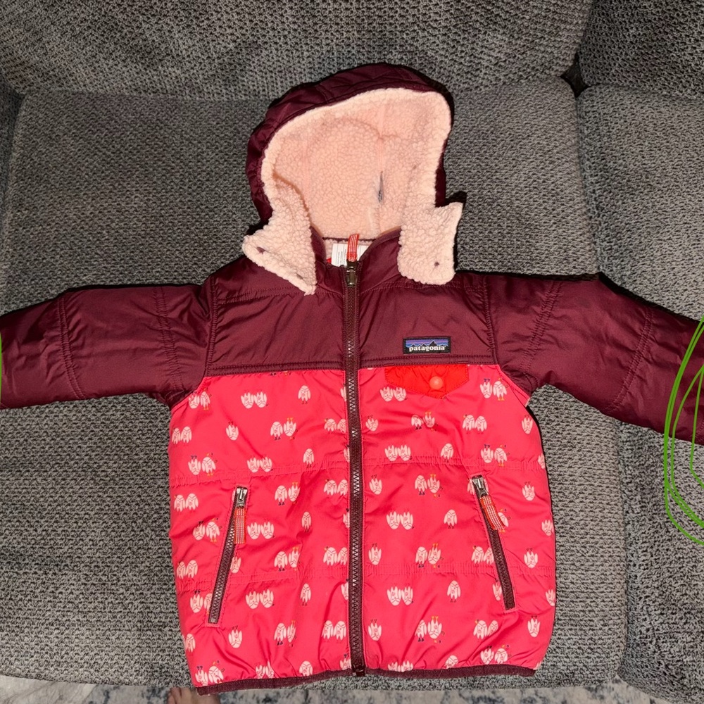 Patagonia Kids' Burgundy and Red Owl Patterned Jacket